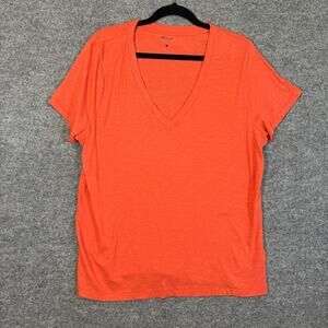 Madewell Shirt Womens XL Orange Tshirt Oversized Boho Vneck Casual Stretch